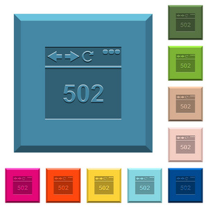 浏览器502坏网关刻有各种流行颜色的边缘方形按钮图标