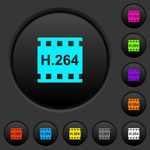 h.264电影格式的深色按钮与生动的颜色图标深灰色背景