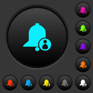 用户提醒暗按钮与生动的颜色图标深灰色背景。