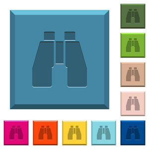 双筒望远镜上刻有各种时髦颜色的方形按钮上的图标
