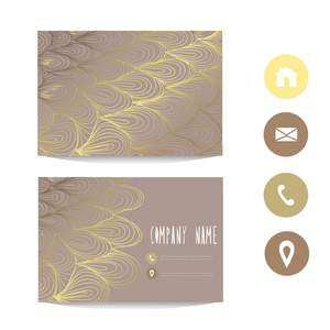 名片模板与黄金装饰设计元素。 可用于问候婚礼RSV P卡，横幅，邀请传单，海报。 金色背景