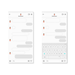 社交网络智能手机聊天信使概念模板。现代光色信使应用程序模板与灰色聊天气泡和键盘。矢量模型对话作曲家