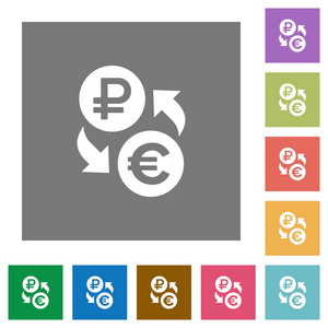 卢布欧元货币兑换简单颜色方形背景的平面图标