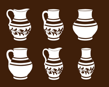 集棕色和白色的陶瓷陶器, 收集壶, 质朴的陶瓷器皿