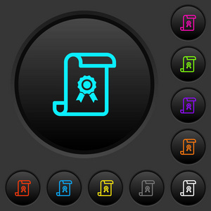 滚动与证书深色按钮与生动的颜色图标深灰色背景