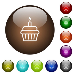 圆形彩色玻璃按钮的生日蛋糕白色图标