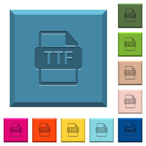 TTF文件格式刻有各种时髦颜色的方形边框上的图标