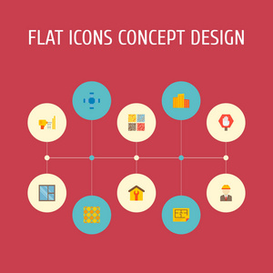 一套工业图标平面风格符号与房子建设, 钻探工作, 工程师和其他图标为您的 web 移动应用程序徽标设计