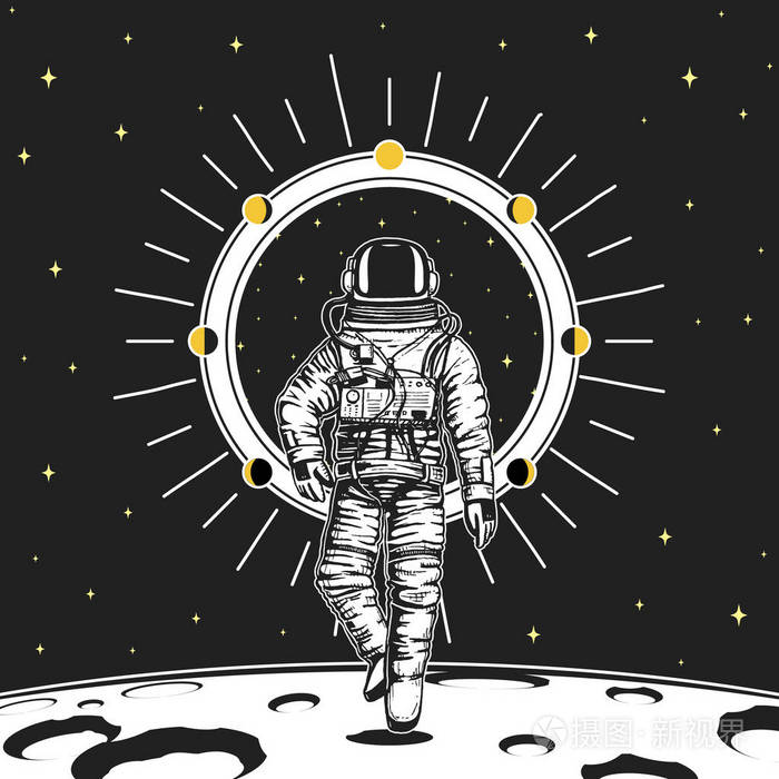 宇航员太空人卡太阳系中的月亮相行星天文星系空间宇航员探索冒险雕刻