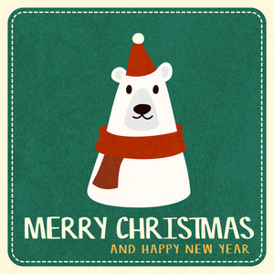 圣诞快乐和新年快乐矢量贺卡圣诞和新年快乐与北极熊卡通人物横幅。