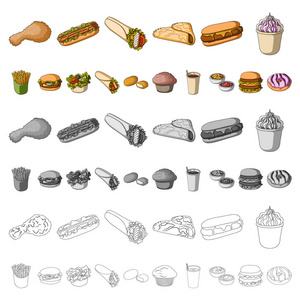 快餐卡通图标集收集为设计。半成品食品矢量符号库存网站插图