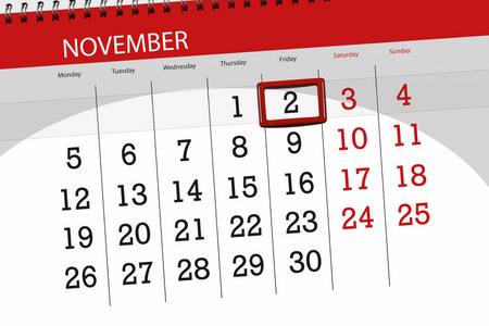 日历规划器月份, 截止日期 2018 11月, 2, 星期五