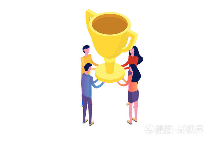团队合作成功胜利团队理念等距. 矢量图.