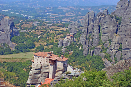 希腊流星城美丽的山岩和修道院景观