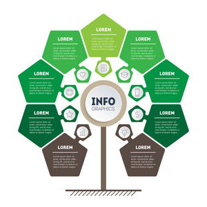 垂直信息树时间线或表示。 园艺或花园销售。 信息指标设计模板。