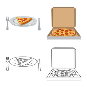 比萨饼和食品标识的孤立对象。一套比萨和意大利股票矢量图标