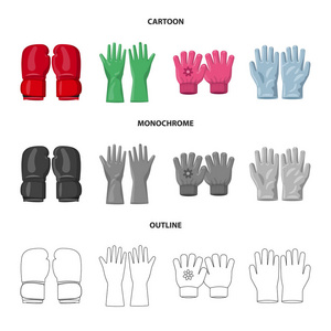 手套和冬季标志的孤立对象。手套和设备库存矢量图的收集