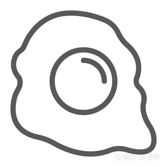 煎蛋线图标, 早餐和食物, 煎蛋卷符号, 矢量图形, 在白色背景的线性