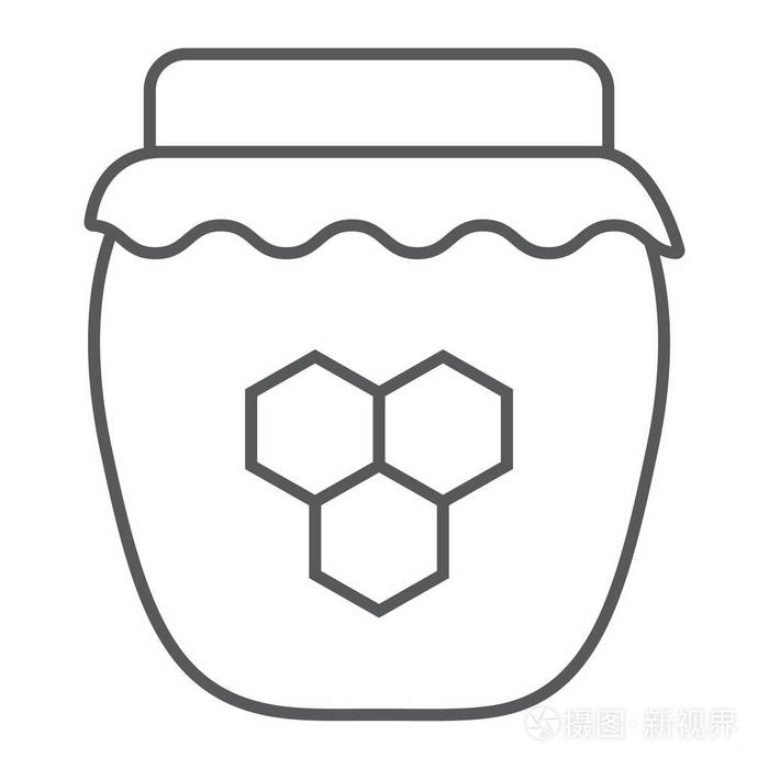 食物和甜, 蜂蜜 jar 符号, 矢量图形, 在白色背景的线性图案插画