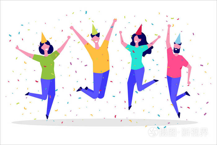 健康的生活方式友谊成功庆祝胜利的概念. 矢量插图