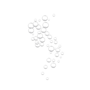 泡腾水在白色背景上产生气泡。 泡沫闪闪发光。