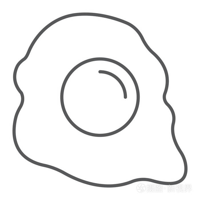 早餐和食物, 煎蛋卷符号, 矢量图形, 在白色背景的线性图案插画-瞻骀