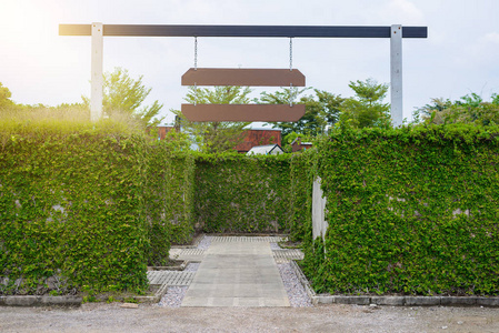 花园装饰入口是一个迷宫，有绿叶混凝土围墙榕树朝鲜树灌木或灌木装饰