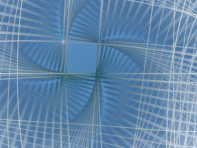 闪闪发光的螺旋抽象复杂的几何装饰。 复杂的抽象旋转编织圆形螺旋设计3D插图白色背景。 幻想分形设计。