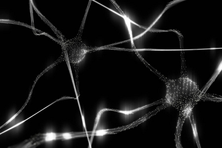 黑色背景下大脑中的艺术银色神经元
