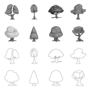 树和自然标识的孤立对象。网树和皇冠股票符号的收集
