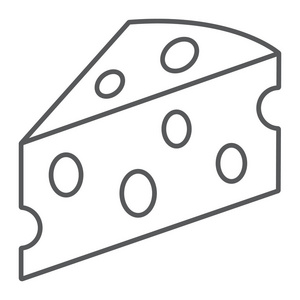 牛奶线图标奶酪细线图标, 牛奶和膳食, 食物符号, 矢量图形, 在白色