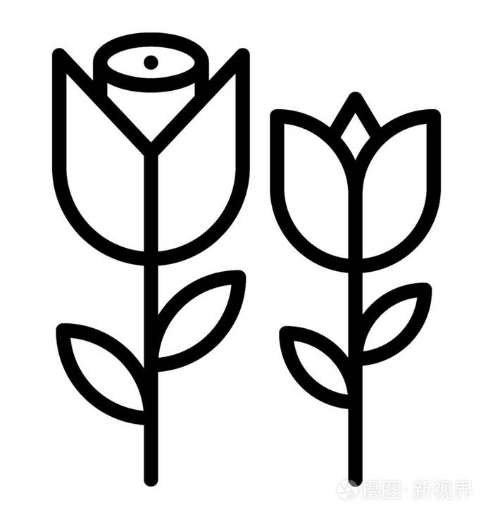 红色玫瑰花蕾,绿色茎插画-正版商用图片13hs43-摄图新视界