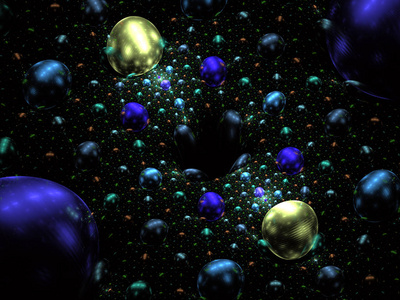 半透明气泡纹理与辉光。 明亮的彩色3D球体计算机生成的分形抽象背景