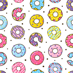 无缝图案与彩色甜甜圈矢量插图