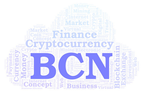 BCN或Bytecoin密码货币字云。 文字云只用文字制作。