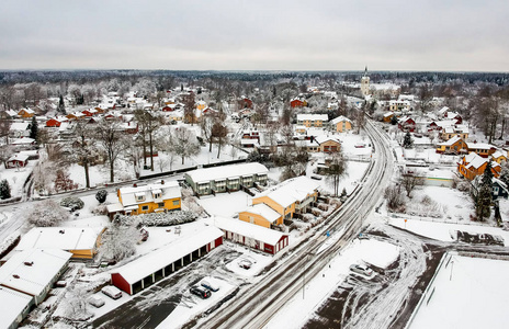 冬天瑞典村庄的风景