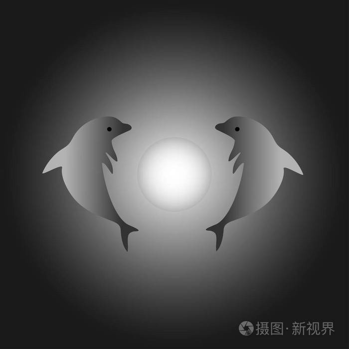 海豚情侣海豚海报海豚向量海豚设计月亮周围的海豚圈