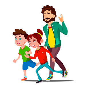 年轻体育家庭与孩子赛跑传染媒介。孤立的插图