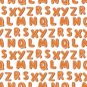 姜饼饼干字母假日姜饼干字体文本食品饼干圣诞节字母向量无缝模式背景插图
