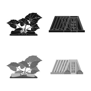 温室和植物标志的载体设计。网站的温室和花园股票符号收集