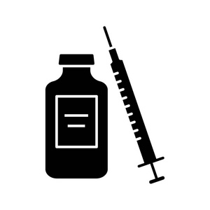 药瓶和注射器字形图标。 神经毒素注射。 药物。