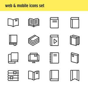 插图16教育图标线条样式。可编辑的教科书书架书店和其他图标元素集
