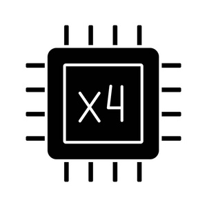 四核处理器字形图标. 四个核心微处理器. 微芯片芯片组. cpu.