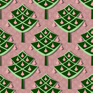 无缝圣诞矢量插图背景。 装饰圣诞树