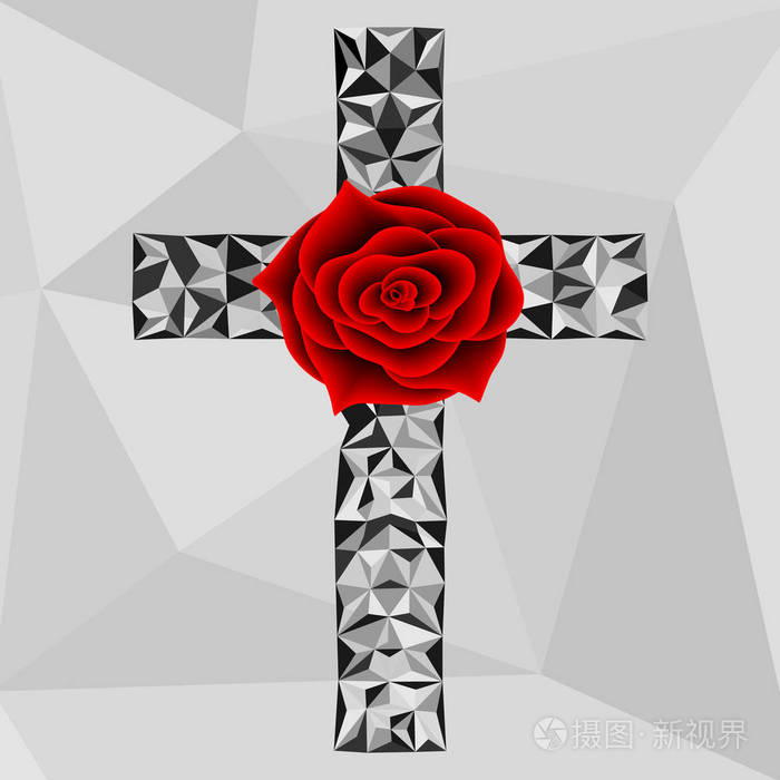 花红玫瑰和低聚十字共济会和精神象征炼金术中世纪宗教神秘主义灵性和