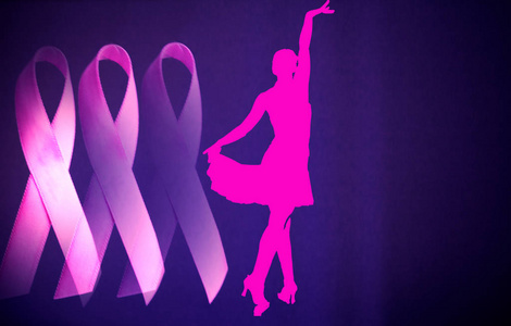 乳腺癌的象征。 三条粉红色丝带