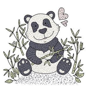 熊猫熊插图向量与竹子.手绘卡通卡照片