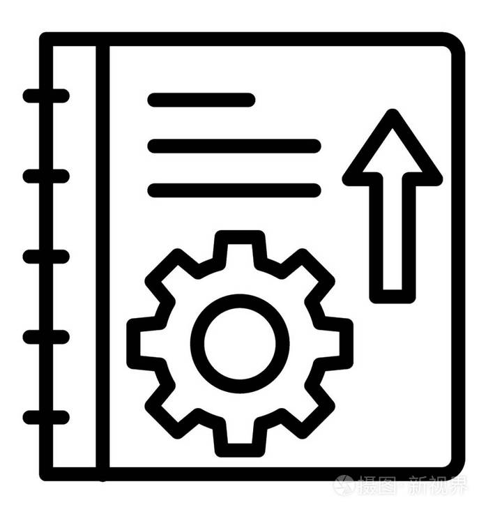 向上箭头在笔记本上的齿轮是项目规划的概念图标插画-正版商用图片13i