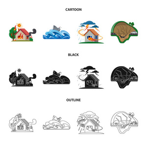 自然和灾难标志的矢量插图。网络的自然和风险股票符号集
