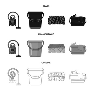 矢量说明清洗和服务符号。一套清洁和家庭矢量图标的股票